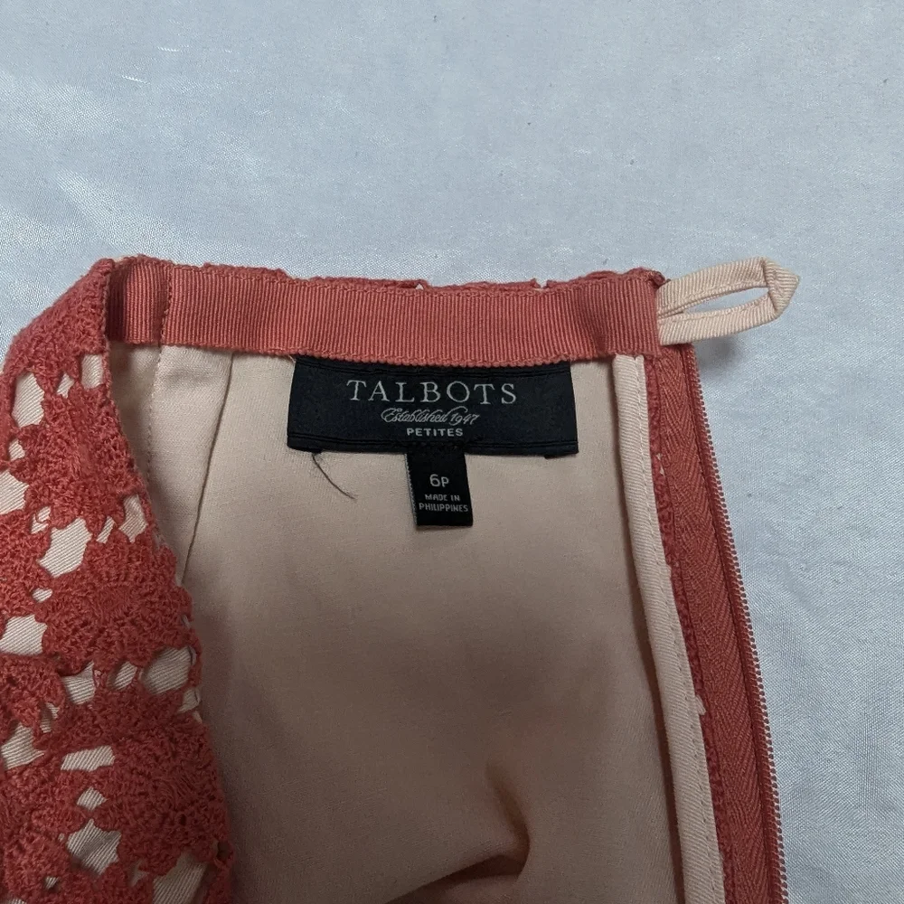 Talbots Salmon Pink Daisy Floral Crochet Overlay Skirt Spring Easter Church
